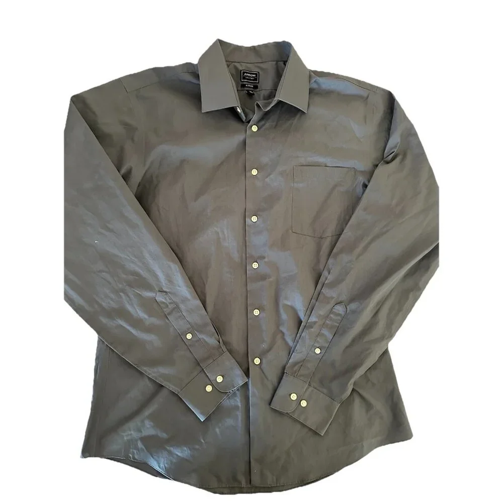 🌵4/$25 Arrow Shirt Men’s 16.5 36/37 Button Up Long Sleeve‎ Gray Career Academia